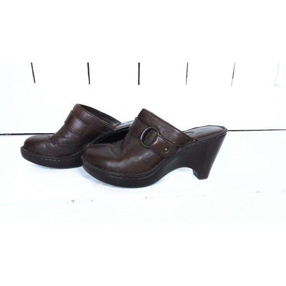 Dark brown leather Born clogs leather wedge sandals - Picture 5 of 7